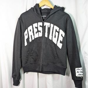 Prestige Hoodie Full Zip Sweatshirt  Black White Skate Streetwear Sz XS Oversize